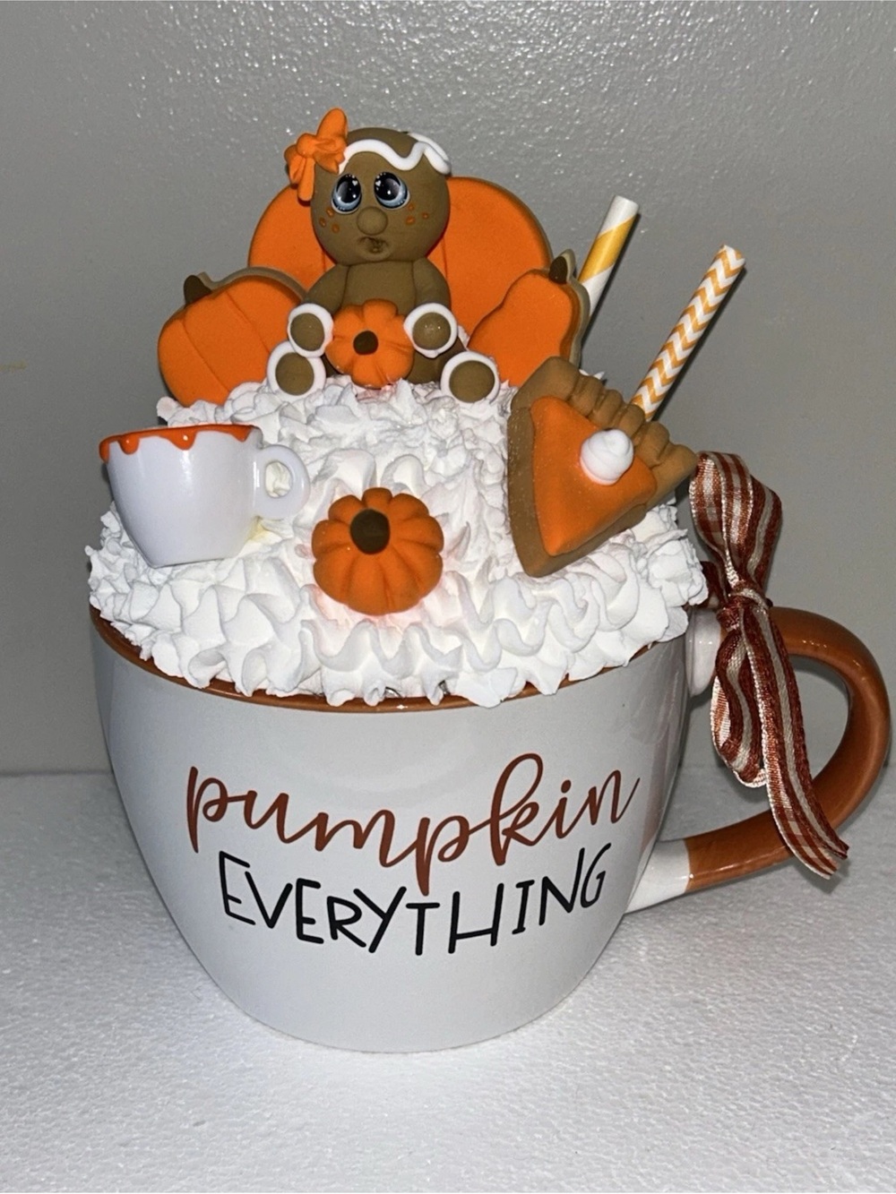 Large Pumpkin Everything Fake Whip Gingerbread Decorative Mug Display Handmade